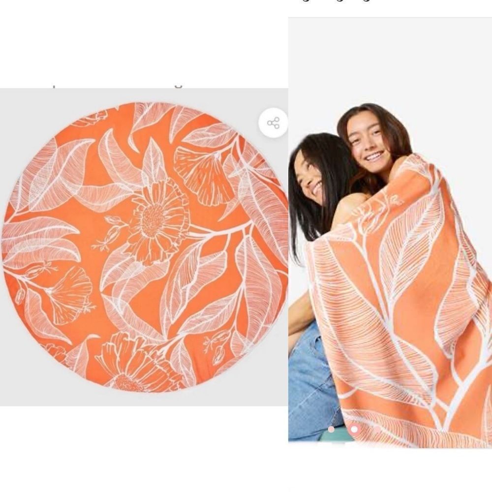 SUMMER & ROSE Orange Floral Outdoor Roundie Towel-New!
